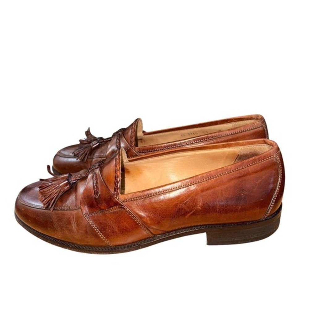 Johnston & Murphy Loafers Mens 8.5W Pre-Owned Brown Tassel Braided Leather Italy - Picture 9 of 16